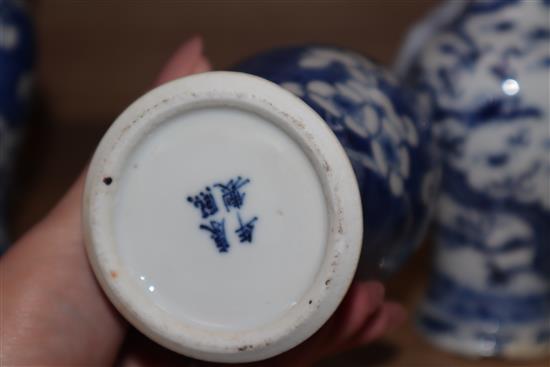 Five 19th century Chinese blue and white vases, three covers tallest 28cm